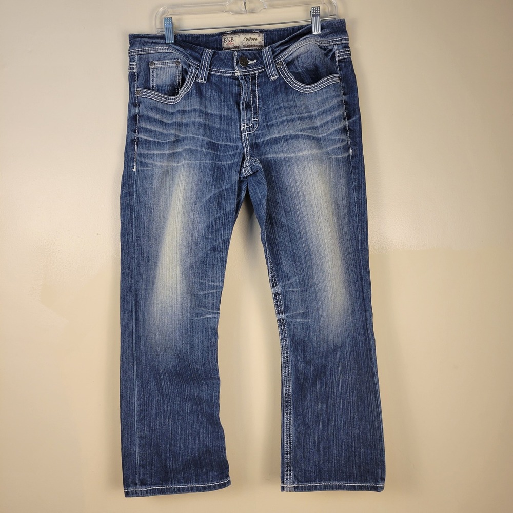 BKE Culture Women 32 Blue Denim Jeans Medium Wash Thick Stitch Bootcut 26 Inseam
